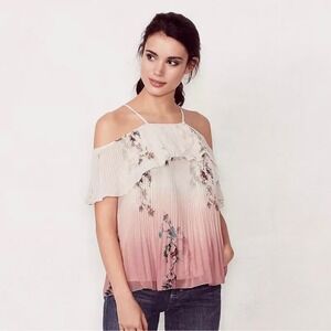 NEW Lauren Conrad Cold‎ Shoulder Blouse Top Pleated Tea Room Japanese Women's XL